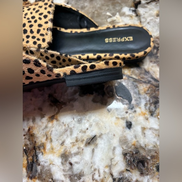 Express Leopard-Print Pointed Mule Slides - Tan/Black - Picture 6 of 7